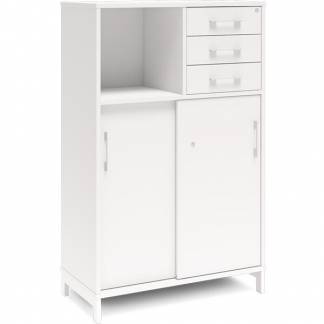 Kontorskab DNA, 800x1275 mm, Hvid/Hvid, skydedør og skuffemodul 3A4/2A4