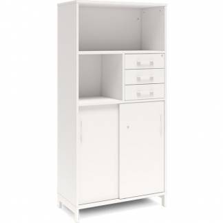 Kontorskab DNA, 800x1660 mm, Hvid/Hvid, skyded&oslash;r og skuffemodul 4A4/2A4