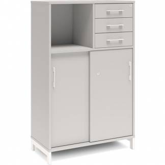 Kontorskab DNA, 800x1275 mm, Lys grå/Hvid, skydedør og skuffemodul 3A4/2A4