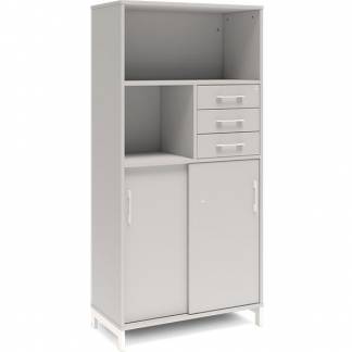 Kontorskab DNA, 800x1660 mm, Lys grå/Hvid, skydedør og skuffemodul 4A4/2A4