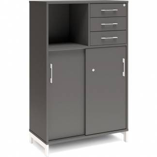 Kontorskab DNA, 800x1275 mm, Antracit/Hvid, skydedør og skuffemodul 3A4/2A4