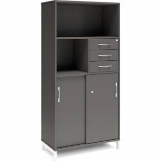 Kontorskab DNA, 800x1660 mm, Antracit/Hvid, skydedør og skuffemodul 4A4/2A4