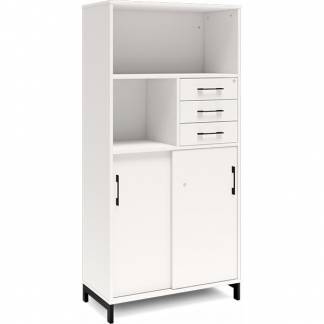 Kontorskab DNA, 800x1660 mm, Hvid/Sort, skydedør og skuffemodul 4A4/2A4