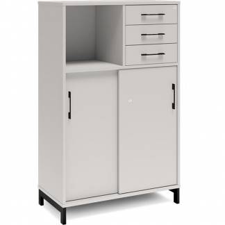 Kontorskab DNA, 800x1275 mm, Lys grå/Sort, skydedør og skuffemodul 3A4/2A4