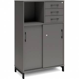 Kontorskab DNA, 800x1275 mm, Antracit/Sort, skyded&oslash;r og skuffemodul 3A4/2A4