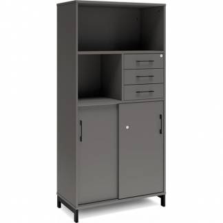 Kontorskab DNA, 800x1660 mm, Antracit/Sort, skydedør og skuffemodul 4A4/2A4