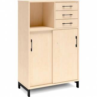 Kontorskab DNA, 800x1275 mm, Birk/Sort, skyded&oslash;r og skuffemodul 3A4/2A4