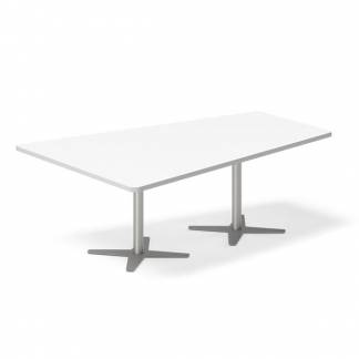Konferencebord DNA, Hvid 2000x1425 mm trapezformet, Alugrå understel