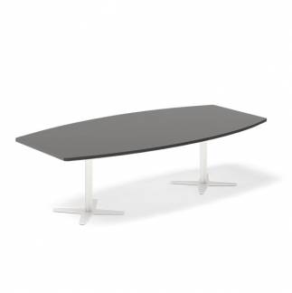 Konferencebord DNA, Antracit 2600x1200 mm bådformet, Hvid understel