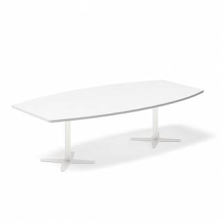 Konferencebord DNA, Hvid 2600x1200 mm bådformet, Hvid understel