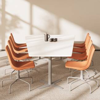 Konferencebord DNA, Hvid 3200x1800 mm trapezformet, Alugrå understel