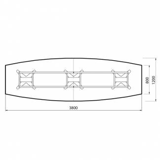 Konferencebord DNA, Antracit 3800x1200 mm b&aring;dformet, Hvid understel
