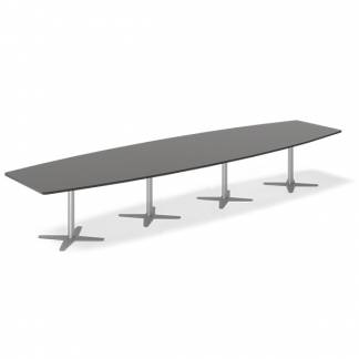 Konferencebord DNA, Antracit 4400x1200 mm bådformet, Alugrå understel