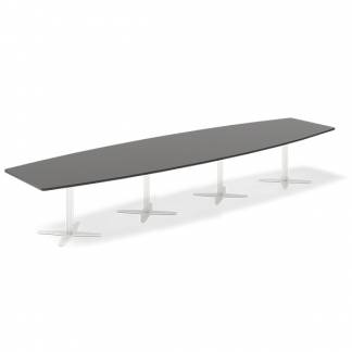 Konferencebord DNA, Antracit 4400x1200 mm bådformet, Hvid understel