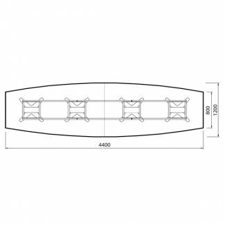Konferencebord DNA, Lysgr&aring; 4400x1200 mm b&aring;dformet, Hvid understel