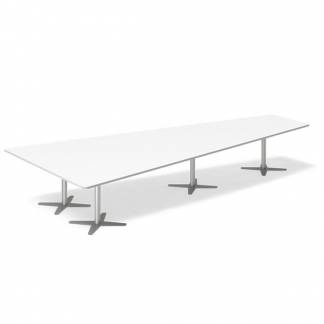 Konferencebord DNA, Hvid 4400x2175 mm trapezformet, Alugr&aring; understel