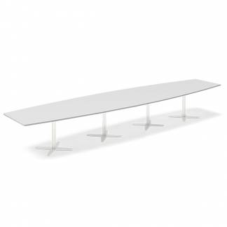 Konferencebord DNA, Lysgrå 5000x1200 mm bådformet, Hvid understel