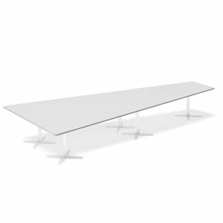 Konferencebord DNA, Lysgrå 5000x2365 mm trapezformet, Hvid understel