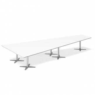 Konferencebord DNA, Hvid 5000x2365 mm trapezformet, Alugr&aring; understel