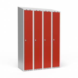 Garderobeskab 4x300 mm Skr&aring;t tag 1 rum i h&oslash;jden R&oslash;d d&oslash;r Greb for h&aelig;ngel&aring;s
