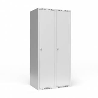 Garderobeskab 2x400 mm m/lige tag, 1 rum i højden og lys grå dør m/greb for hængelås