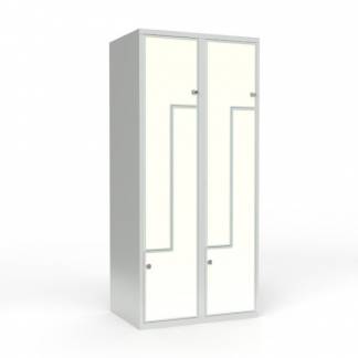 Skoleskab 2x400 Lige tag, Z-d&oslash;r Hvid laminatd&oslash;r Greb for h&aelig;ngel&aring;s