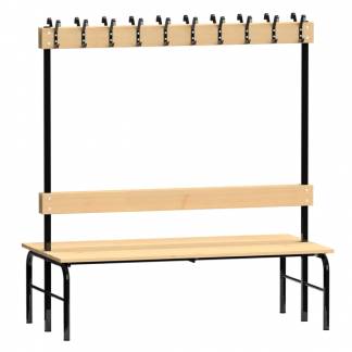 Garderobestativ Dobbeltsidet, sort stel og bænksæde i fyr, bredde 1500 mm