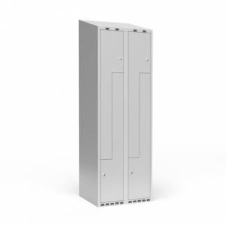 Garderobeskab 2x300 mm Skråt tag, 2-delt søjle Lys grå Z-dør m/cylinderlås