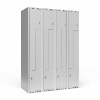 Garderobeskab 4x300 mm lige tag, 2-delt søjle Lys grå Z-dør m/greb for hængelås