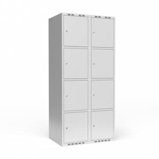 Garderobeskab 2x400 mm m/lige tag, 4 rum i højden og lys grå dør m/cylinderlås