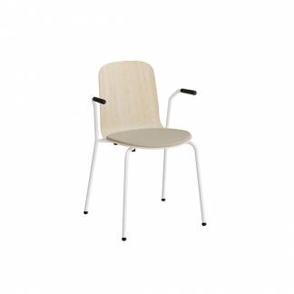 Stol Add 5901 hvidpigmenteret eg, polstret sæde i beige tekstil, hvidt stel