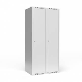 Garderobeskab 2x400 mm m/lige tag, 1 rum i højden og lys grå dør m/cylinderlås