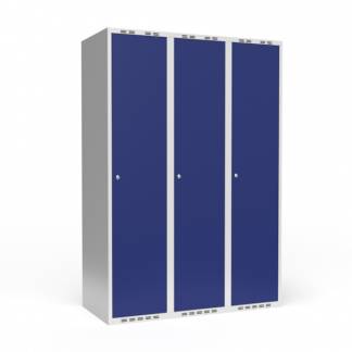 Garderobeskab 3x400 mm Lige tag 1 rum i højden Blå dør Cylinderlås
