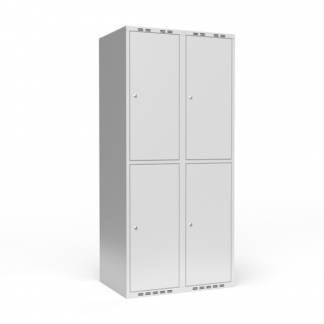 Garderobeskab 2x400 mm m/lige tag, 2 rum i h&oslash;jden og lys gr&aring; d&oslash;r m/cylinderl&aring;s