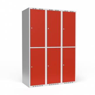 Garderobeskab 3x400 mm Lige tag 2 rum i højden Rød dør Cylinderlås