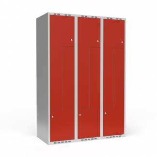 Garderobeskab 3x400 mm Lige tag 2-delt søjle Z-dør Rød dør Cylinderlås
