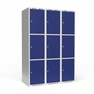 Garderobeskab 3x400 mm Lige tag 3 rum i højden Blå dør Cylinderlås