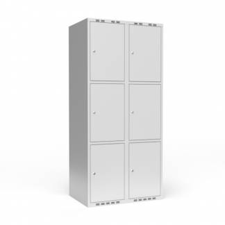 Garderobeskab 2x400 mm m/lige tag, 3 rum i højden og lys grå dør m/cylinderlås