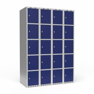 Garderobeskab 4x300 mm Lige tag 5 rum i højden Blå dør Cylinderlås