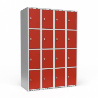 Garderobeskab 4x300 mm Lige tag 4 rum i højden Rød dør Greb for hængelås