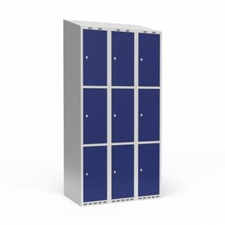 Garderobeskab 3x300 mm Skr&aring;t tag 3 rum i h&oslash;jden Bl&aring; d&oslash;r Cylinderl&aring;s