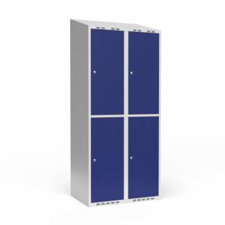 Garderobeskab 2x400 mm Skråt tag 2 rum i højden Blå dør Cylinderlås