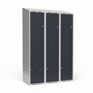 Garderobeskab 3x400 mm Skråt tag 2-delt søjle Z-dør Antracit dør Cylinderlås