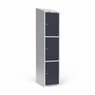 Garderobeskab 1x400 mm Skråt tag 3 rum i højden Antracit dør Cylinderlås