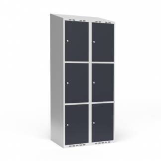 Garderobeskab 2x400 mm Skr&aring;t tag 3 rum i h&oslash;jden Antracit d&oslash;r Cylinderl&aring;s