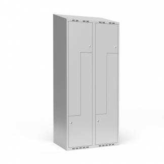 Garderobeskab 2x400 mm Skråt tag, 2-delt søjle Lys grå Z-dør m/cylinderlås