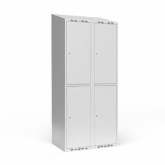 Garderobeskab 2x400 mm m/skråt tag, 2 rum i højden og lys grå dør m/cylinderlås