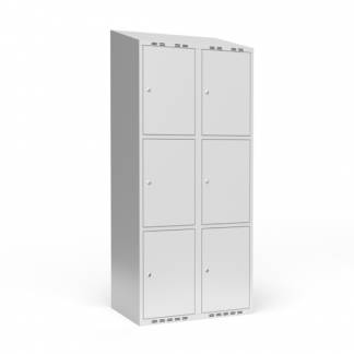 Garderobeskab 2x400 mm m/skr&aring;t tag, 3 rum i h&oslash;jden og lys gr&aring; d&oslash;r m/cylinderl&aring;s