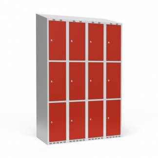 Garderobeskab 4x300 mm Skr&aring;t tag 3 rum i h&oslash;jden R&oslash;d d&oslash;r Cylinderl&aring;s