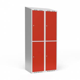 Garderobeskab 2x400 mm Skråt tag 2 rum i højden Rød dør Cylinderlås